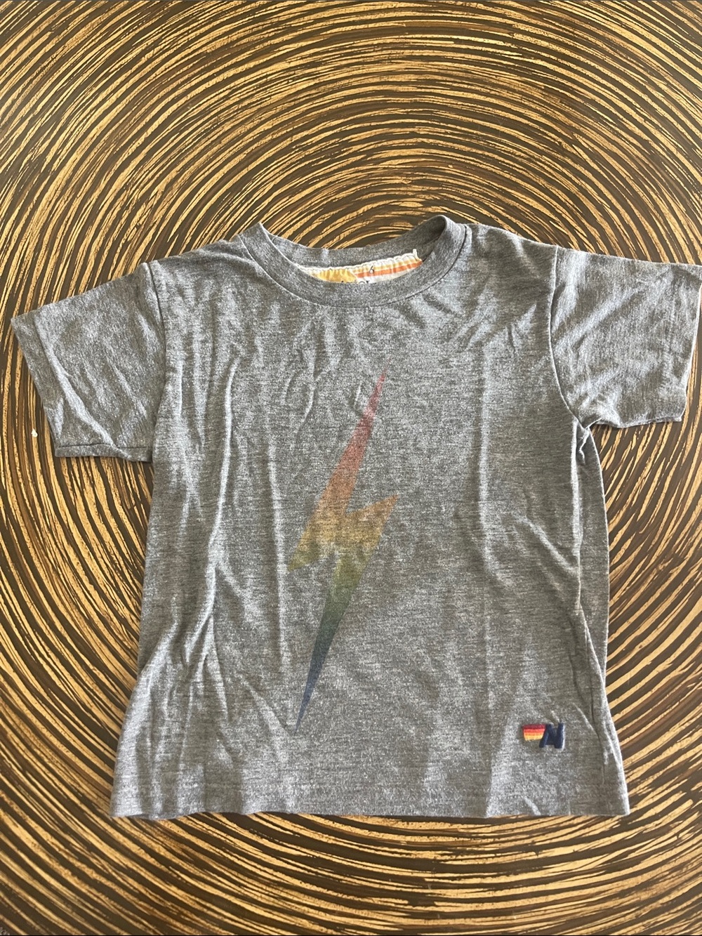 Aviator Nation Kids' Grey Tee with Faded Rainbow Lightning